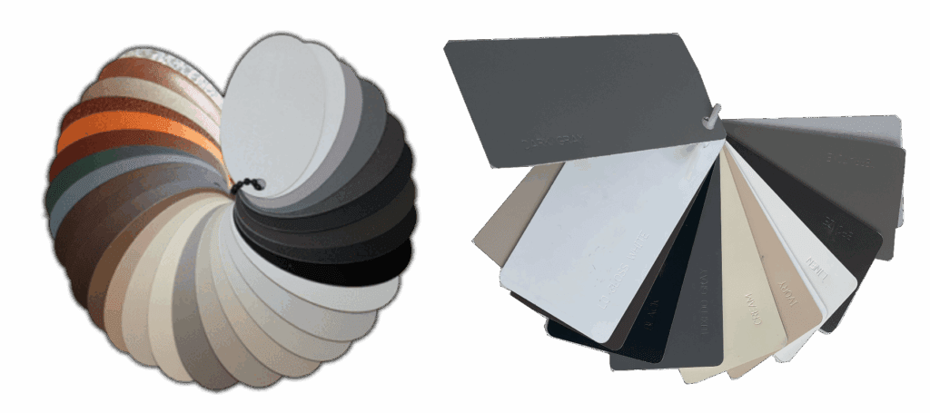 sample of gutter colors from Senox and another gutter manufacturer