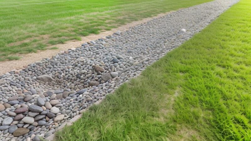 French drain french drain as it appears on the surface of a yard
