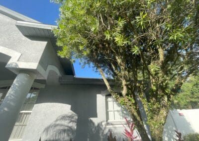 old rain gutters have been replaced with new K-Style Aluminum gutters with factory-baked gray color
